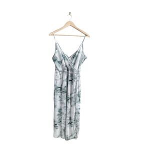 H&M Dress Wraparound Gauzy Midi Tie Dye Women's M V-Neck Green Black White NWT